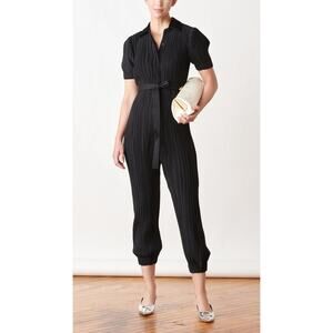 Derek Lam Duncan Pleated Jumpsuit Women Sz 2 Black Pleated Satin Crepe